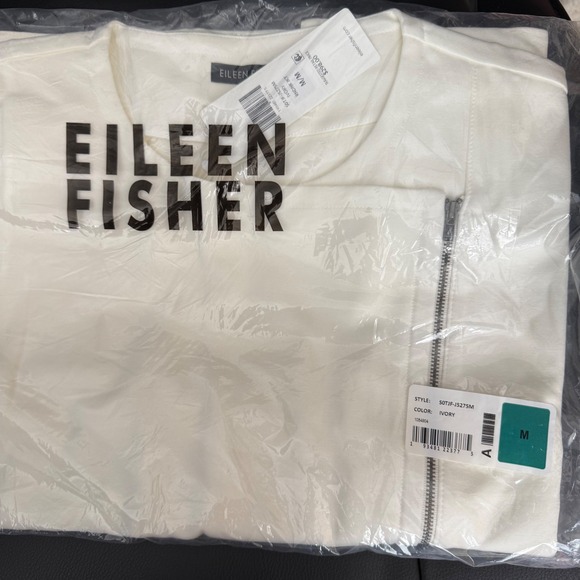 Eileen Fisher Flex Tencel Ponte Ivory Round Neck Zip Front Jacket Medium - Picture 11 of 12